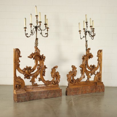 Pair Of Balusters Barocchetto Swiss Pine Wrought Iron Italy 1750