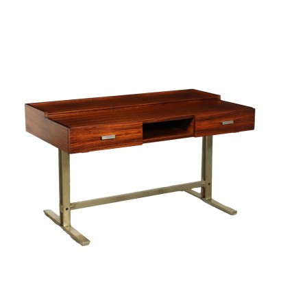 Writing Desk Chromed Metal Veneered Wood Italy 1960s