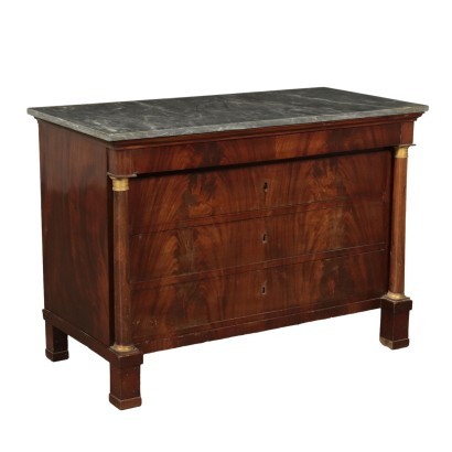 Empire Chest of Drawers Marble Walnut - Italy XIX Century