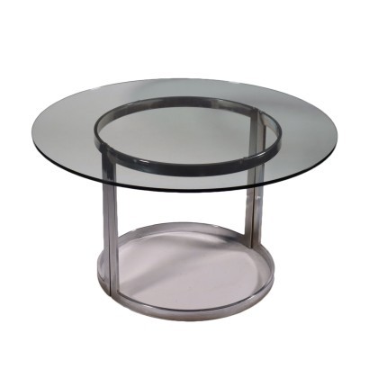Table Chromed Metal Glass Italy 1960s 1970s