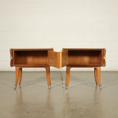 Pair Of Chests Of Drawers Beech Burl Veneer Brass Glass Italy 1950s 60