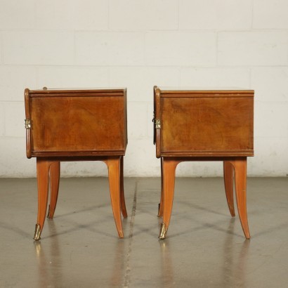 Pair Of Chests Of Drawers Beech Burl Veneer Brass Glass Italy 1950s 60