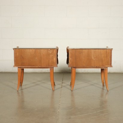 Pair Of Chests Of Drawers Beech Burl Veneer Brass Glass Italy 1950s 60