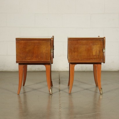 Pair Of Chests Of Drawers Beech Burl Veneer Brass Glass Italy 1950s 60