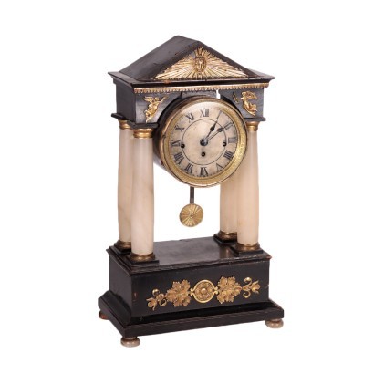 Temple Shaped Clock Alabaster Bronze Wood France19th Century