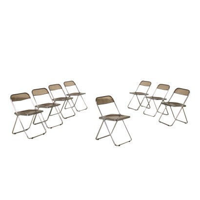 Group Of Eight Chairs Giancarlo Piretti Metal Plastic Italy 1970s