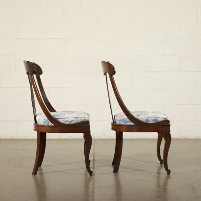 Pair of Restoration Gondola Chair Walnut Italy 19th Century