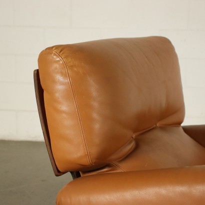 Armchair Veneered Wood Foam Leather Italy 1960s