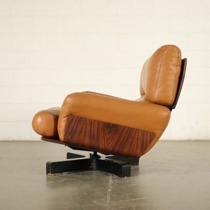 Armchair Veneered Wood Foam Leather Italy 1960s