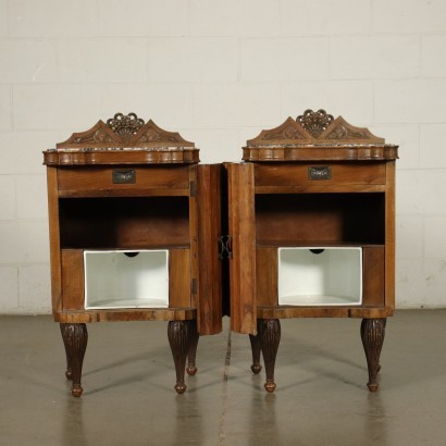 Pair of Liberty Bedside Tables Marble Italy 20th Century