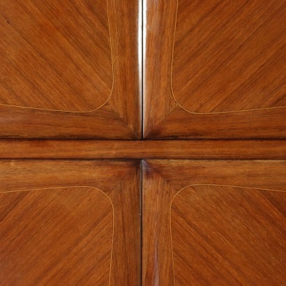 Cabinet Walnut Veneer Back-Treated Glass Brass Marble Italy 1950s