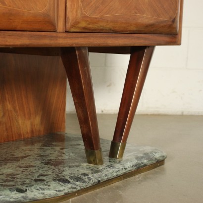 Cabinet Walnut Veneer Back-Treated Glass Brass Marble Italy 1950s