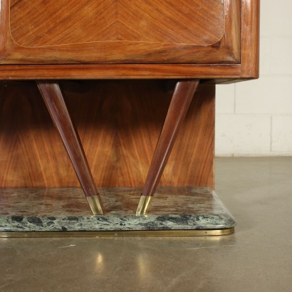 Cabinet Walnut Veneer Back-Treated Glass Brass Marble Italy 1950s