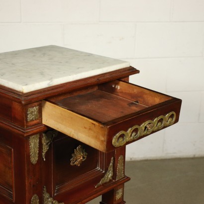 Pair of Revival Bedside Tables Mahogany Carrara Marble Italy 20th Cent