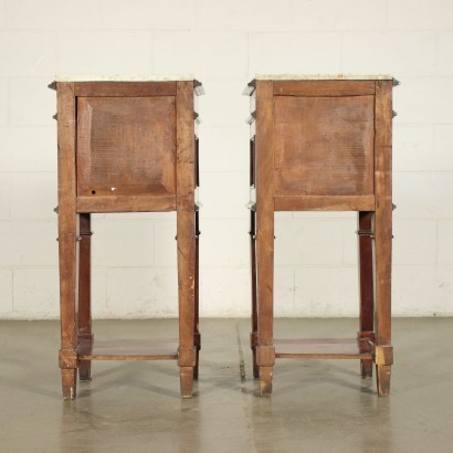 Pair of Revival Bedside Tables Mahogany Carrara Marble Italy 20th Cent