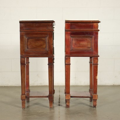 Pair of Revival Bedside Tables Mahogany Carrara Marble Italy 20th Cent