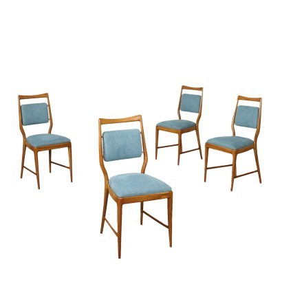 Gruppe von 4 Stühlen Holz PU-Schaum Stoff Italien 1950er-1960er