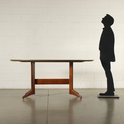 Table Veneered Wood Back-Treated Glass Italy 1950s 1960s