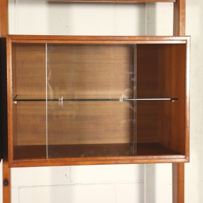 Bookcase Solid Beech Teak Veneer Brass Glass Italy 1960s