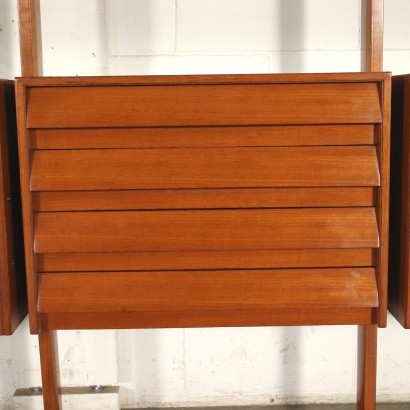 Bookcase Solid Beech Teak Veneer Brass Glass Italy 1960s