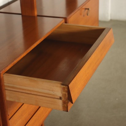 Bookcase Solid Beech Teak Veneer Brass Glass Italy 1960s