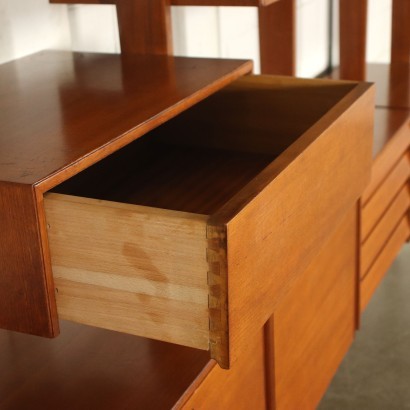 Bookcase Solid Beech Teak Veneer Brass Glass Italy 1960s