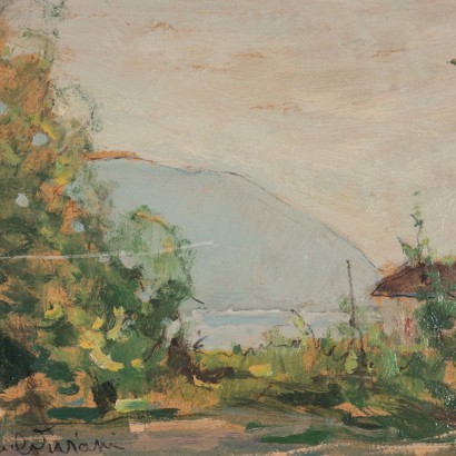 Landscape by Raul Viviani Oil on Cardboard 20th Century