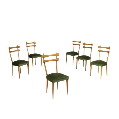 Group Of Six Chairs Beech Spring Italy 1950s