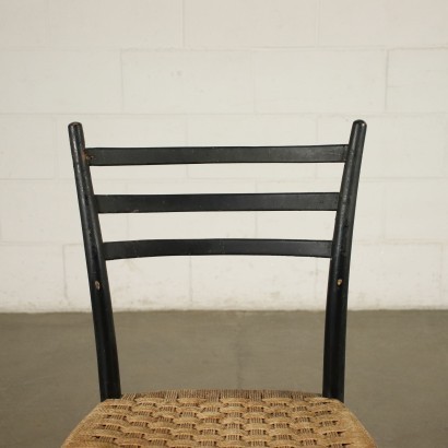 Group Of Four Chairs Ebony Stained Beech Braided Rope Italy 1960s