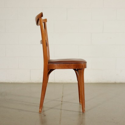 Group Of Four Chairs Stained Beech Foam Leatherette Italy 1950s 1960s