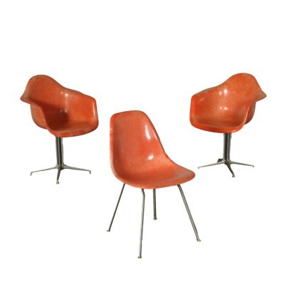 Groupe de 3 Chaises Fibre de Verre Alluminium - USA Années 1960-70