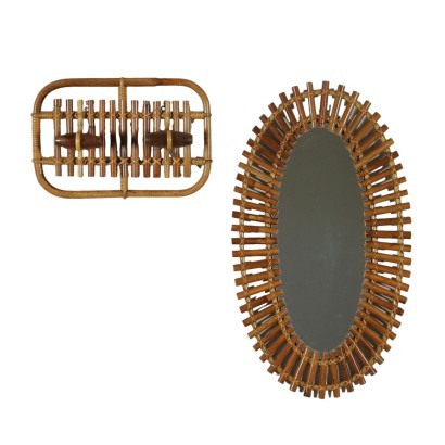 Porte-Manteau et Miroir Bambou - Italie Années 1970