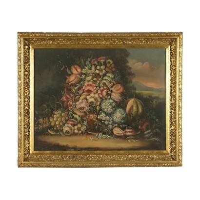 art, art italien, peinture italienne du XXe siècle, Nature morte aux fleurs et à la citrouille