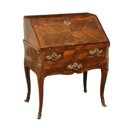 French Rococo Drop-Leaf Secretaire Bronze Sessile Oak France 18th Cent