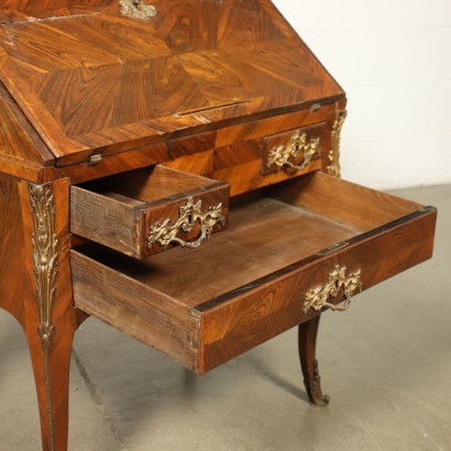 French Rococo Drop-Leaf Secretaire Bronze Sessile Oak France 18th Cent