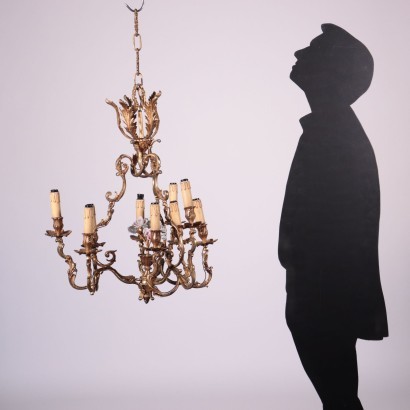 Revival Chandelier Gilded Bronze Glazed Ceramic Italy 20th Century