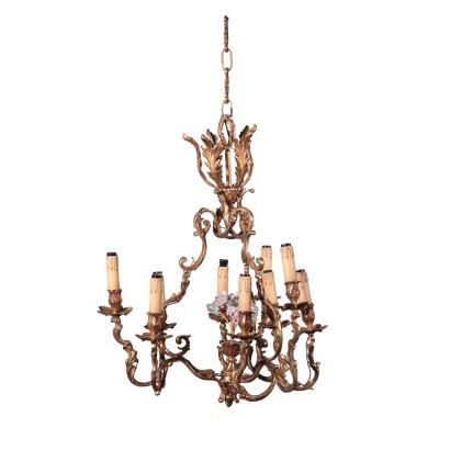 Revival Chandelier Gilded Bronze Glazed Ceramic Italy 20th Century