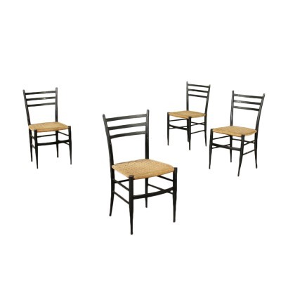 Groupe de 4 Chaises Hêtre - Italie Années 1960