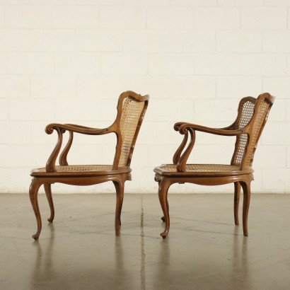 Pair of Barocchetto Revival Armchairs Walnut Italy 20th Century