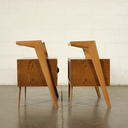 Pair Of Bedside Tables Beech Mahogany Veneer Glass Italy 1950s