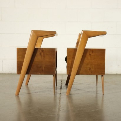 Pair Of Bedside Tables Beech Mahogany Veneer Glass Italy 1950s