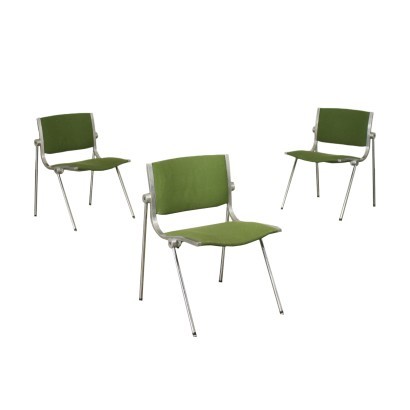 Group Of Chairs Vaghi Chromed Metal Fabric Foam Aluminium Italy 60s 70