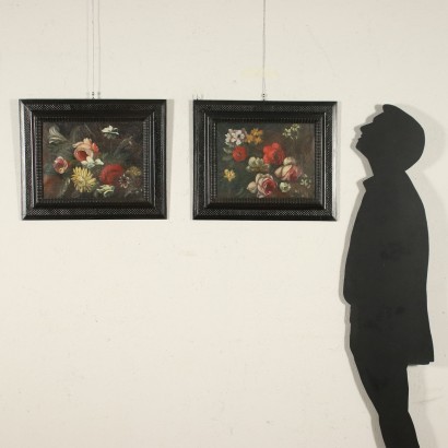 Coppia di nature morte con fiori