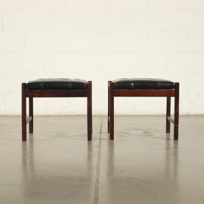 Pair Of Stools Poltronova Wood Foam Leatherette 1960s