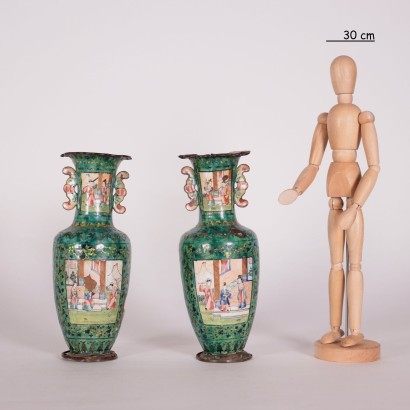 Paire de Vases Cuivre Émail - Chine XIX Siècle