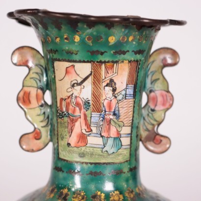 Pair of Baluster Vases Copper Enamel China 19th Century