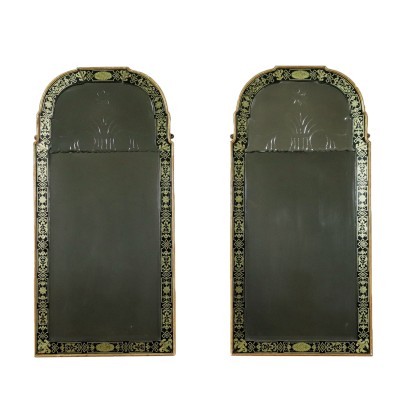 Pair Of Mirrors Queen Anne Mirror Wood England 19th Century