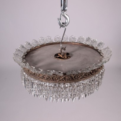 Lustre Style Baccarat Tôle Dorée Verre Italie XX Siècle