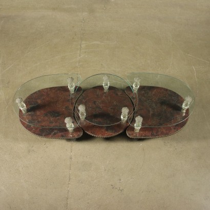 Set Of Three Small Tables Bronze Crystal Shear Plate Italy 1950s-1960s