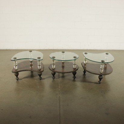 Set Of Three Small Tables Bronze Crystal Shear Plate Italy 1950s-1960s